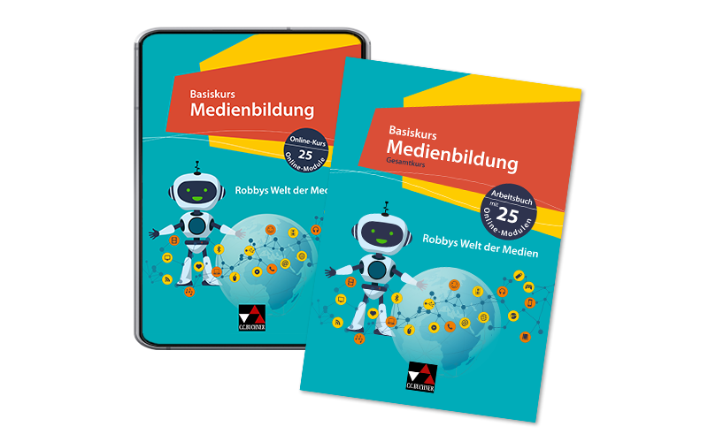 Cover des Gesamtkurses Basiskurs Medienbildung mit Online-Modulen und Arbeitsbuch für Schülerinnen und Schüler